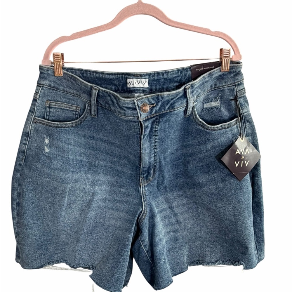 Ava & Viv Women's Distressed Blue Denim Shorts - Picture 2 of 4